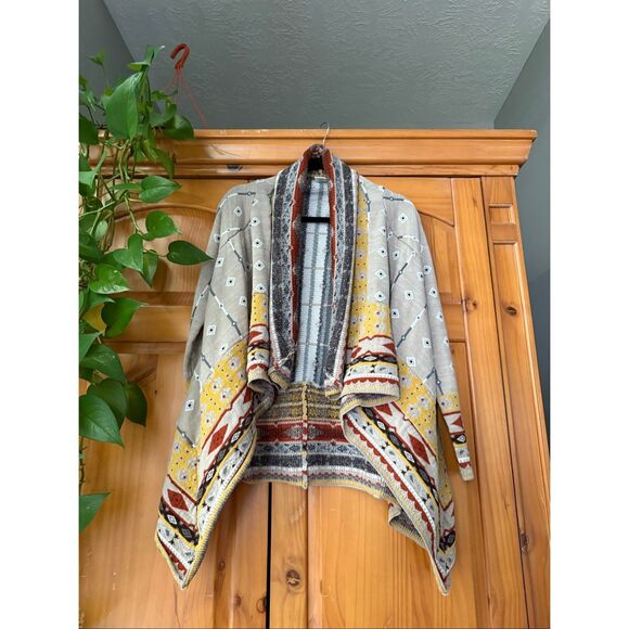 “Freeway Southwestern Boho Open Front Knit Cardigan – Beige Yellow Rustic SZ Sma - Picture 5 of 12
